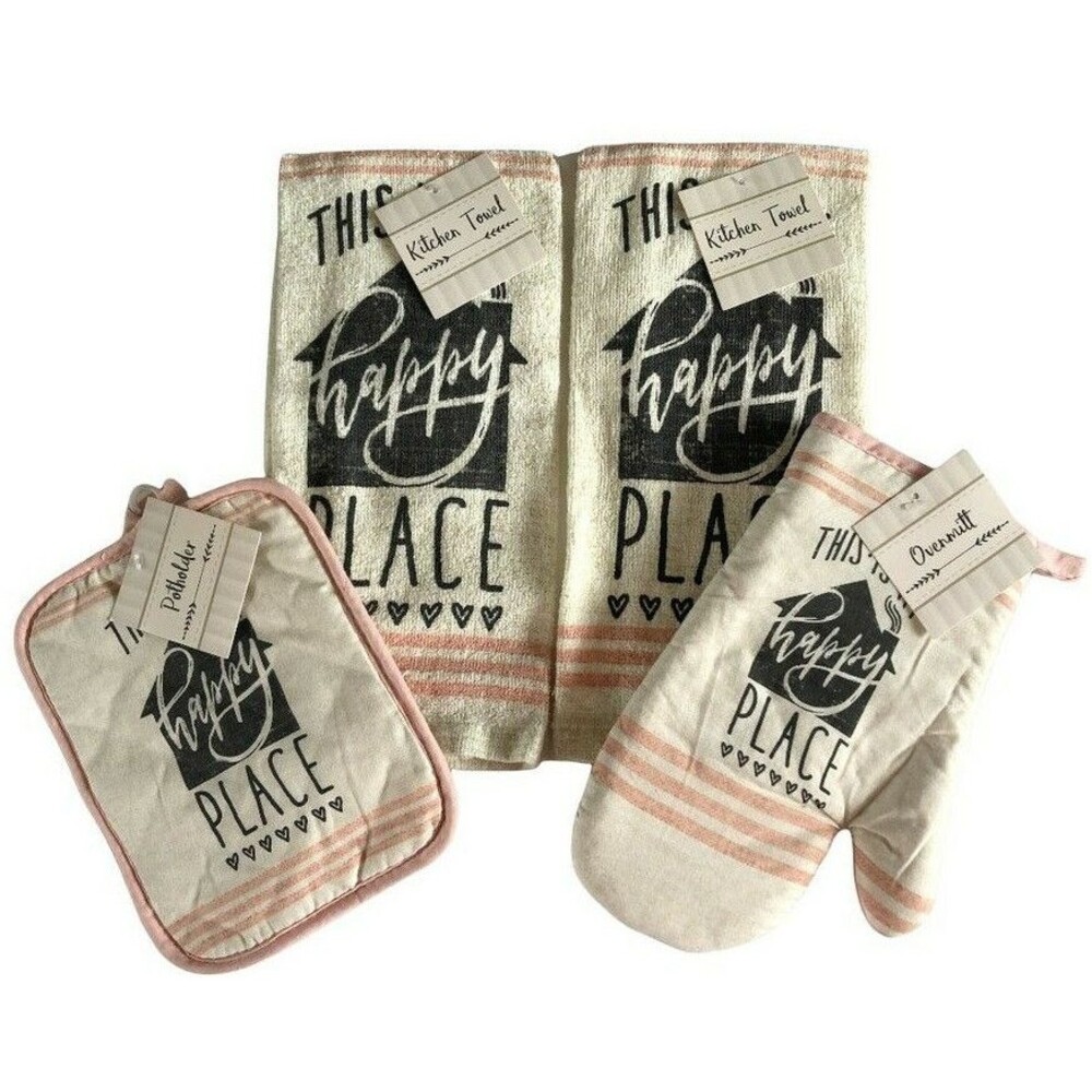 Oven Mitt Potholder Dish Towels Set of 4 This is My Happy Place Beach Summer